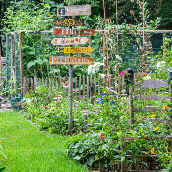 Garten mit Wegweiser